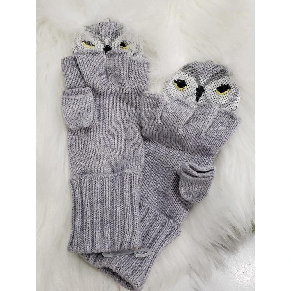 MISSING A‎ BUTTON!!! NEVER WORN - KATE SPADE NEW YORK WHIMSICAL OWL MITTENS